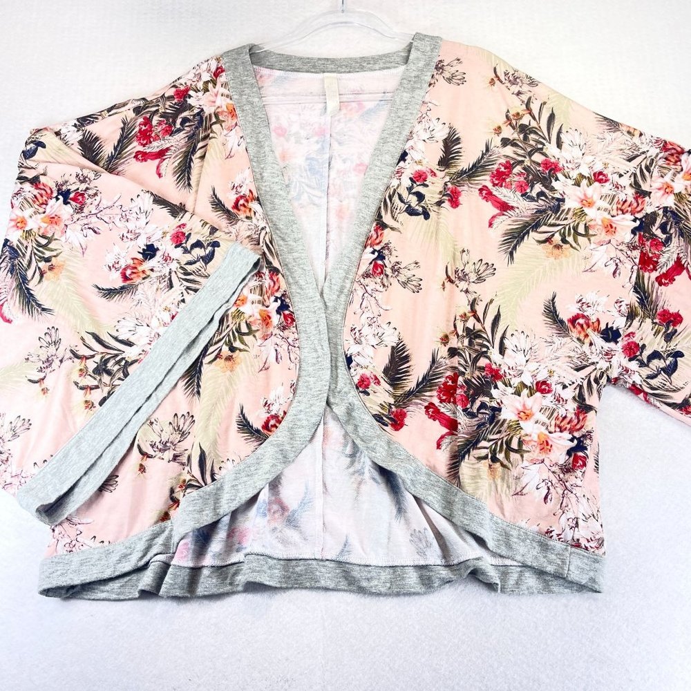 CACIQUE SLEEP Womens 26/28 Plus Floral Kimono Robe Jersey Knit Soft Stretch